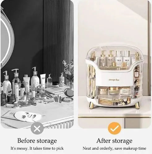 Countertop Luxury Makeup Organizer Box drawers open