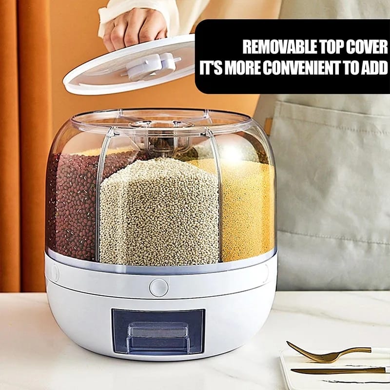 6 Grid Rotating Grain Container dispensing rice