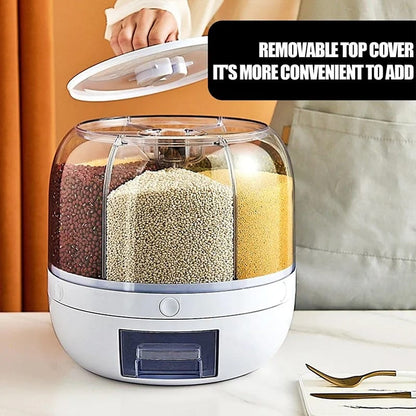 6 Grid Rotating Grain Container dispensing rice
