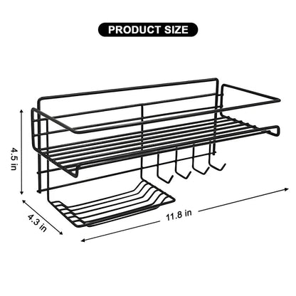 Bathroom Storage Shelf with Hooks and Soap Dish