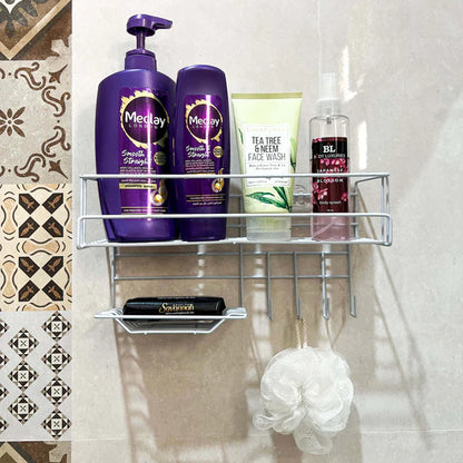 Bathroom Storage Shelf with Hooks and Soap Dish