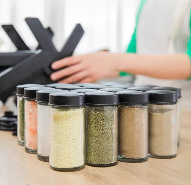 360 Rotating Spice Jar Rack with 18 glass jars