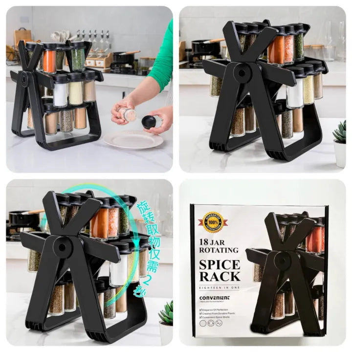 18 Pcs Rotating Spice Jar Rack for Kitchen Organizer