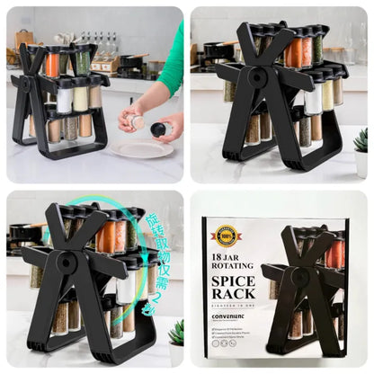 18 Pcs Rotating Spice Jar Rack for Kitchen Organizer