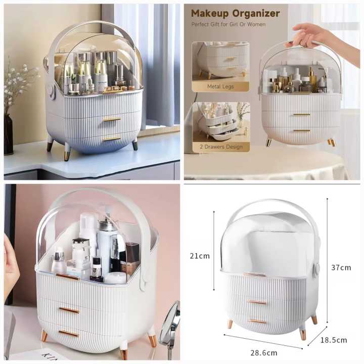 Luxury Cosmetic Organizer with drawers open showing makeup storage