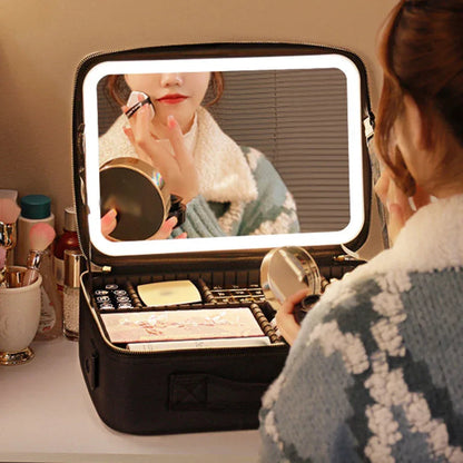Smart LED Makeup Mirror Case open and lit