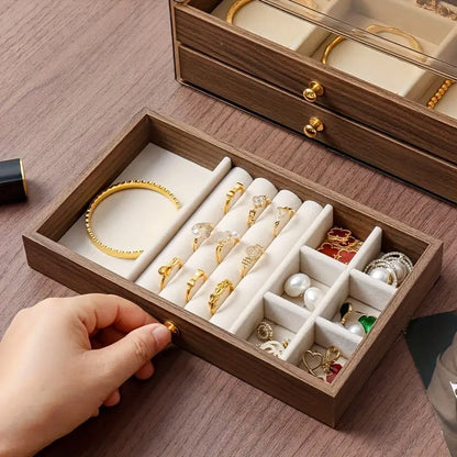 3 Drawer Jewellery Wooden Storage Box with Transparent Visibility - jewelry inside