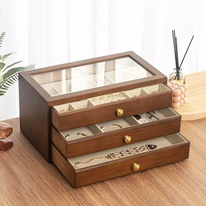 3 Drawer Wooden Jewellery Storage Box full view