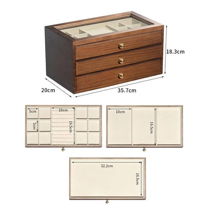 3 Drawer Wooden Jewellery Storage Box on vanity table
